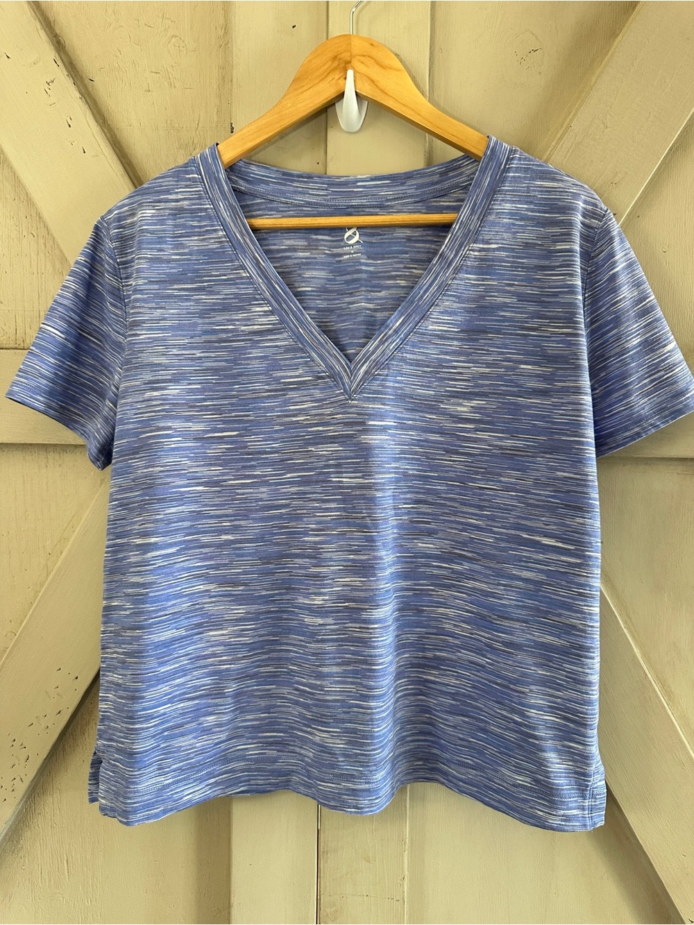 Lou & Grey Blue Marled Stripe V-Neck Short Sleeve Top Size M